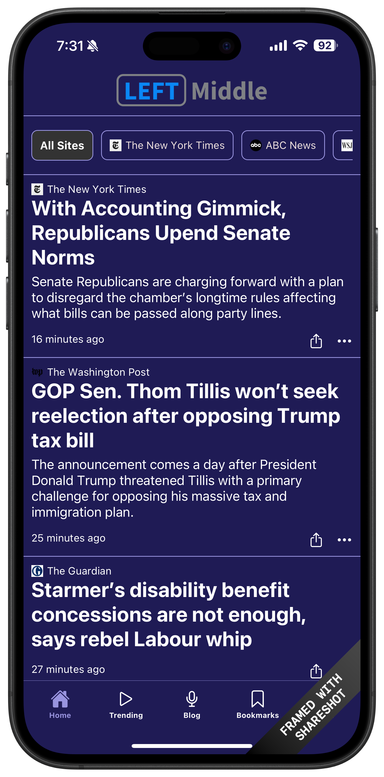 Left Middle News App Screenshot